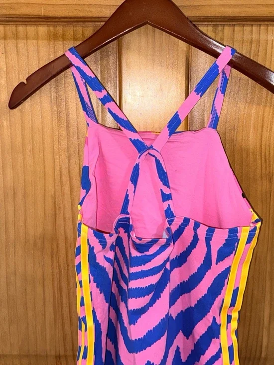 NWT Adidas x Farm Rio Pink & Blue Zebra-Stripe Mini Tank Dress-M - Picture 11 of 13